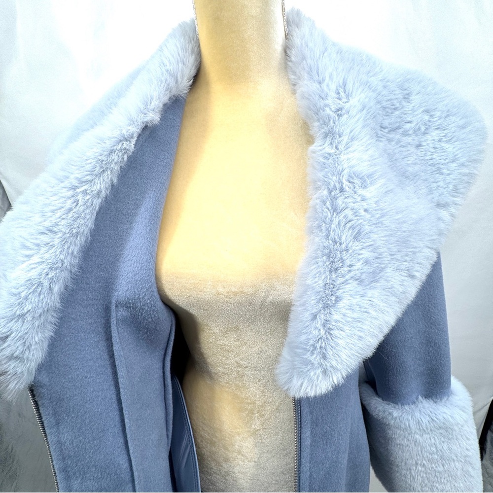 House of Harlow 1960 Ice Blue Faux Fur Wool Blend Winter Designer Coat - Picture 9 of 13